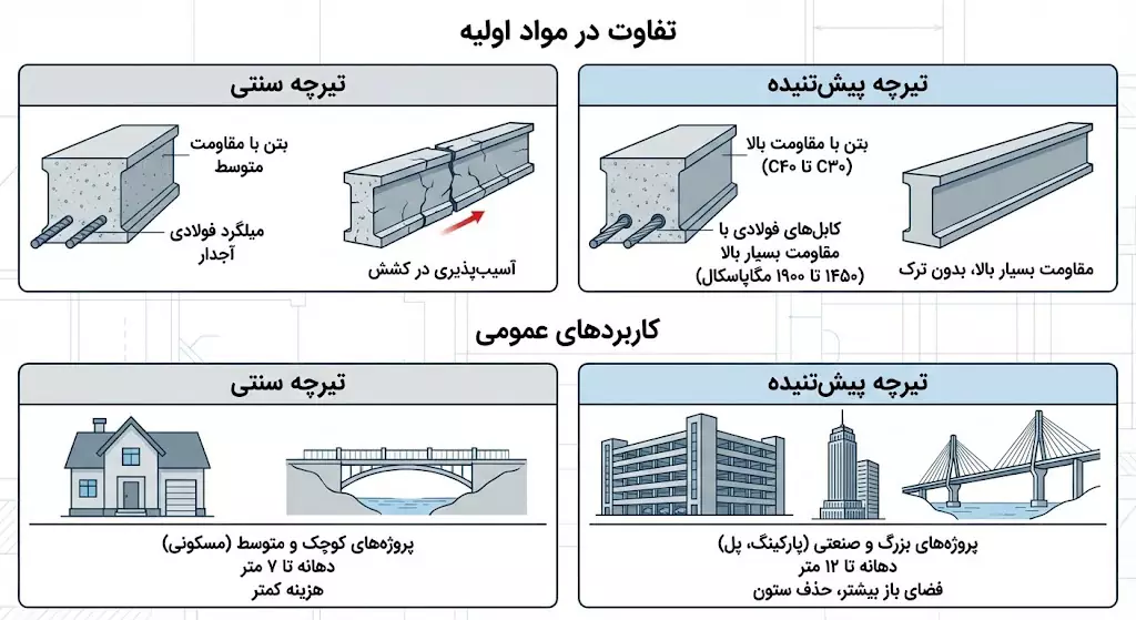 تفاوت تیرچه پیش‌تنیده یا سنتی