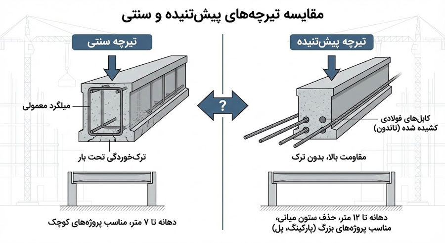 تفاوت تیرچه پیش‌تنیده یا سنتی